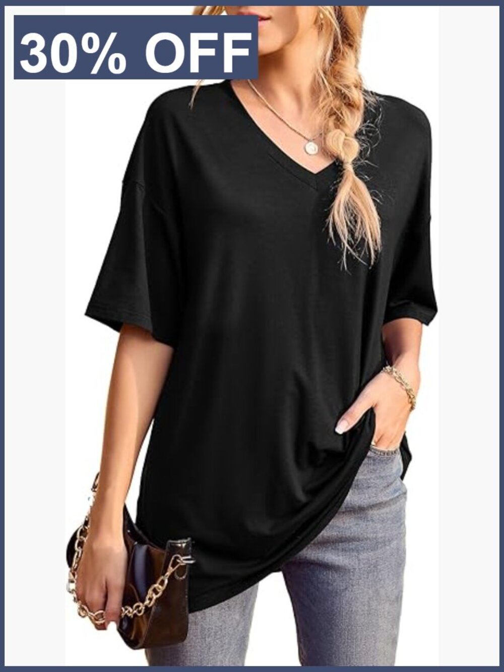 Oversized V-Neck Short Sleeve Tunic Top Soft Stretchy Lightweight
